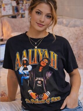 Aaliyah Graphic Tee Y2K Streetwear 90s R&B Princess Black T-Shirt Dorm Ready